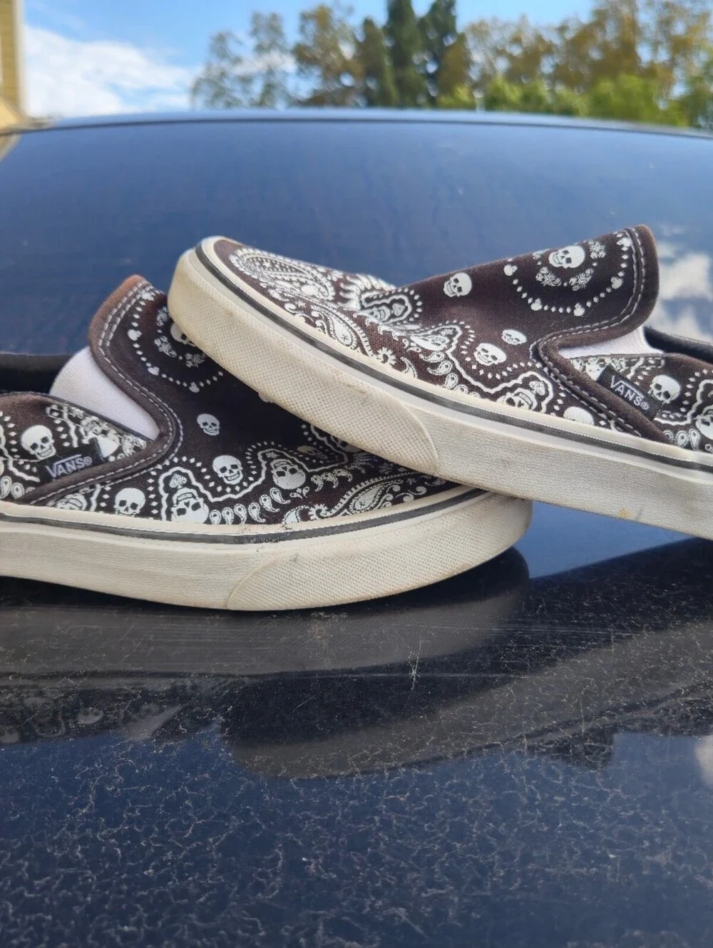 Vans Slip-On Shoes with Skull and Paisley Print, Size 7 Men's / 8.5 Women's